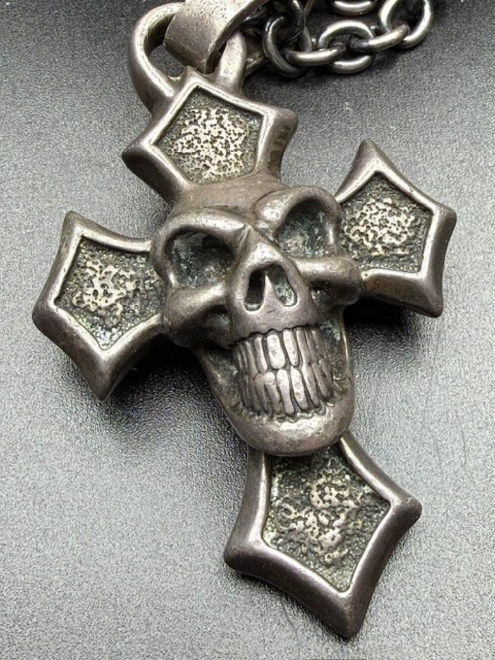 Bill Wall Leather BWL Malibu Cross with Good Luck Skull Pendant - Sterling .925
